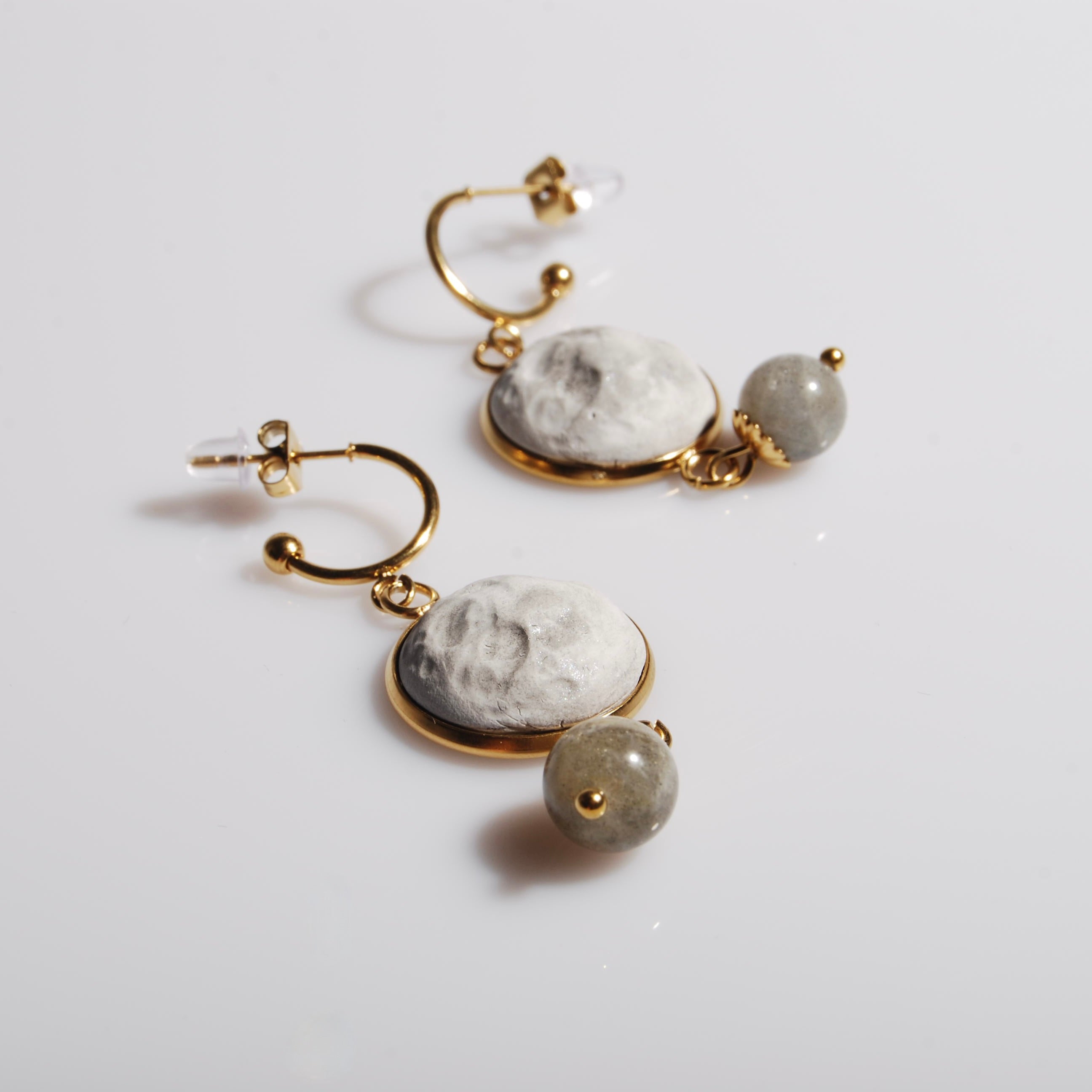 Orecchini Luna - Piatti - Cerchietto Aperto e Labradorite