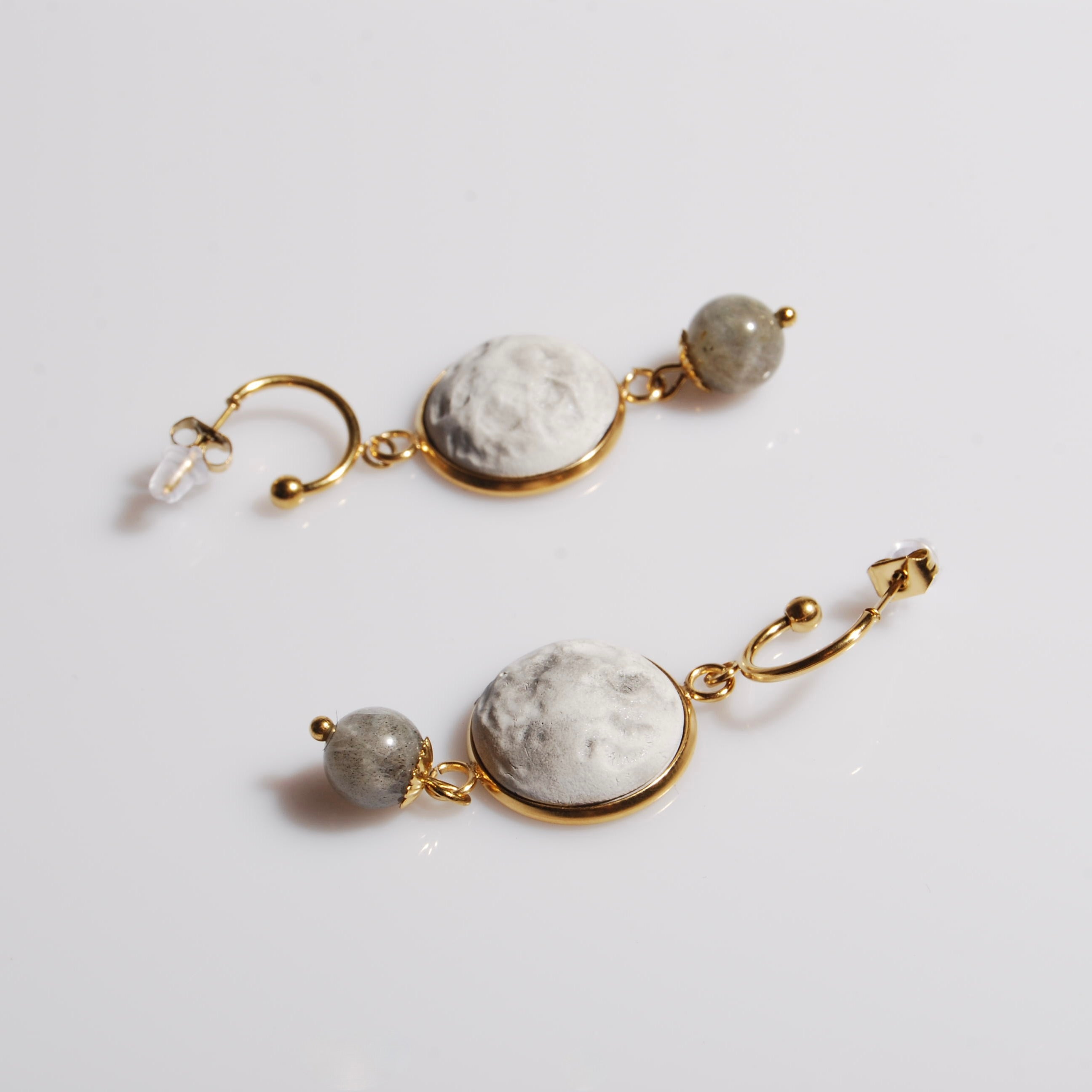 Orecchini Luna - Piatti - Cerchietto Aperto e Labradorite