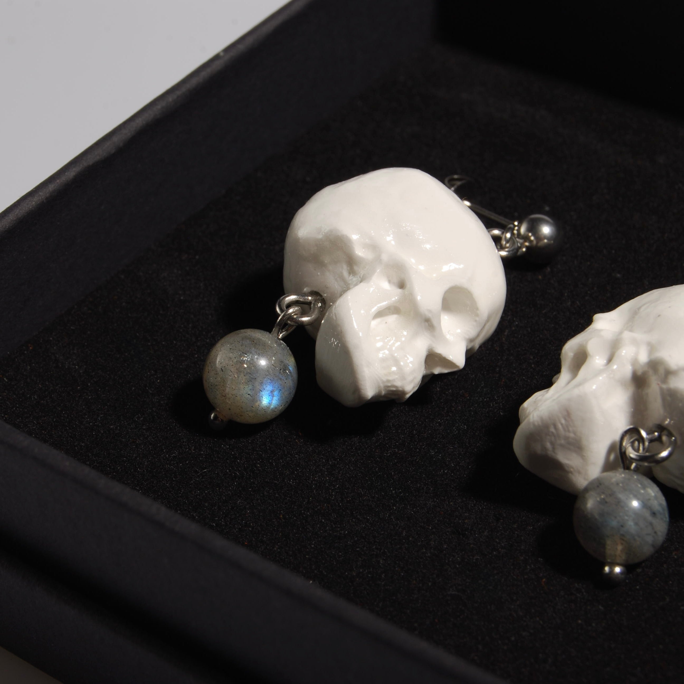 Orecchini Teschio - Perno Sfera e Labradorite