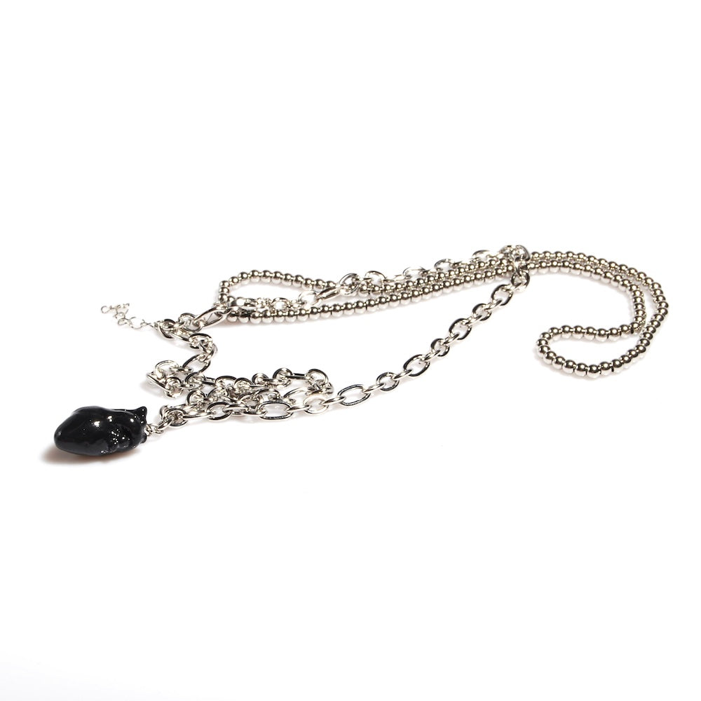 collana catena doppia con pendente cuore anatomico nero