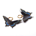 orecchini a cerchio con farfalla black swallowtail, vista dall'alto frontale