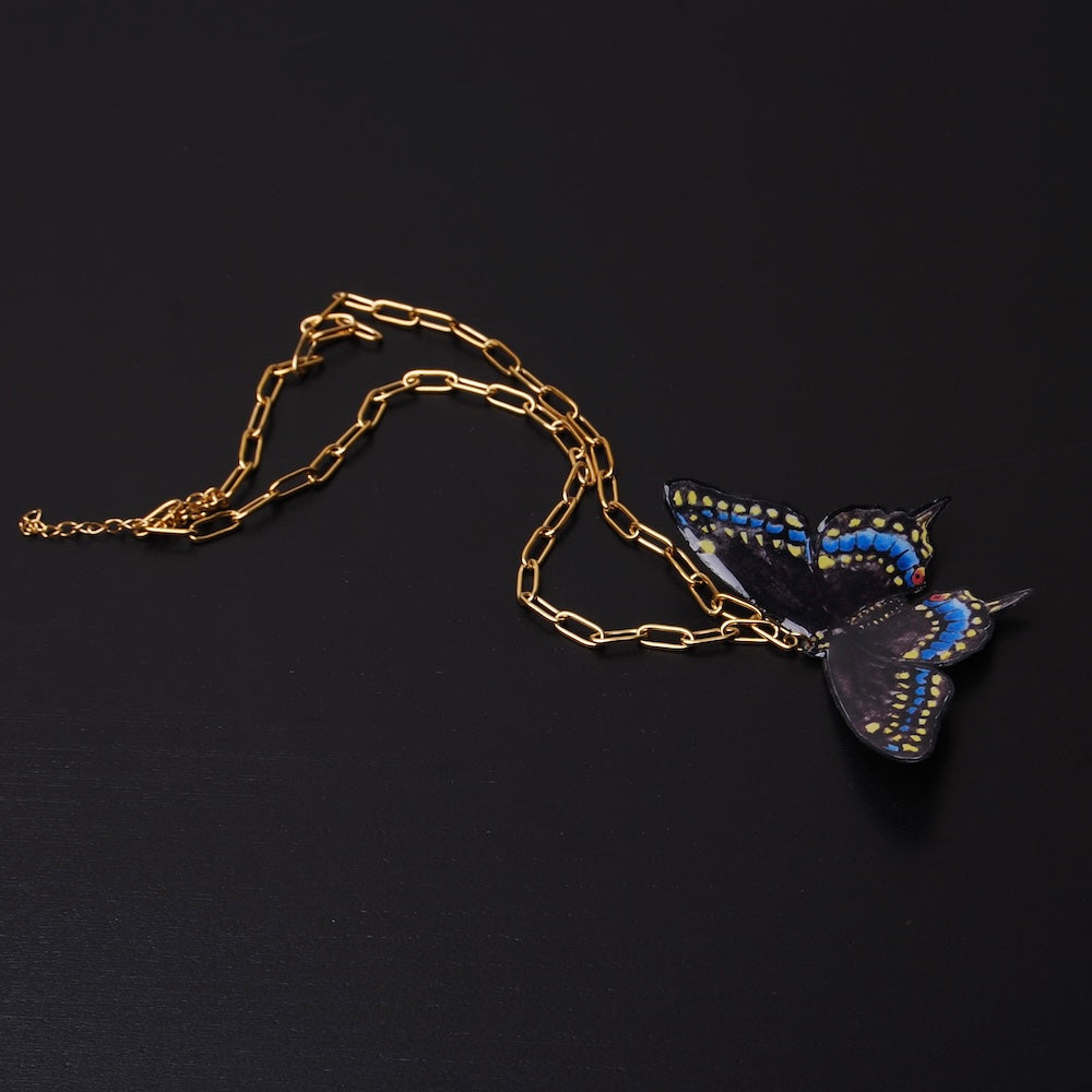 collana con farfalla nera vista dall'alto