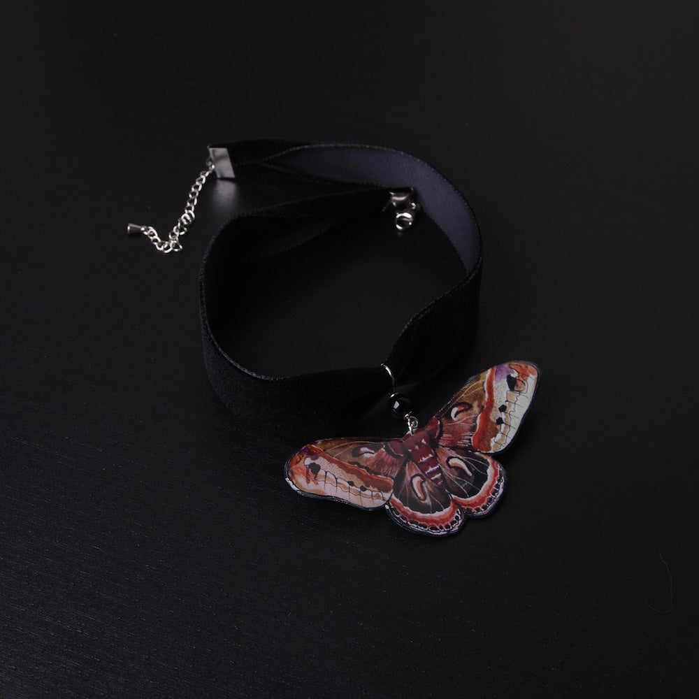 choker in velluto nero con pendente falena