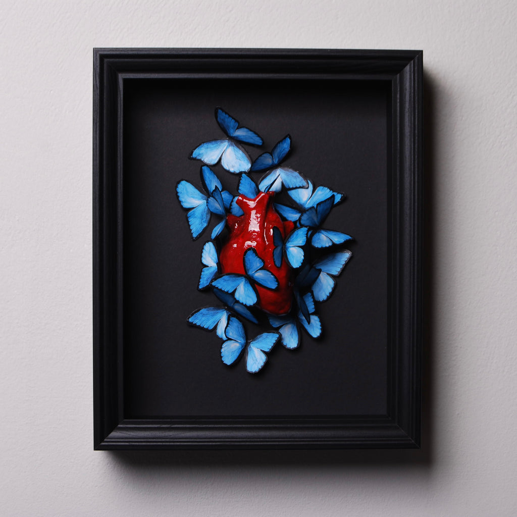 Quadretto Cuore Anatomico con Farfalle Blue Morpho
