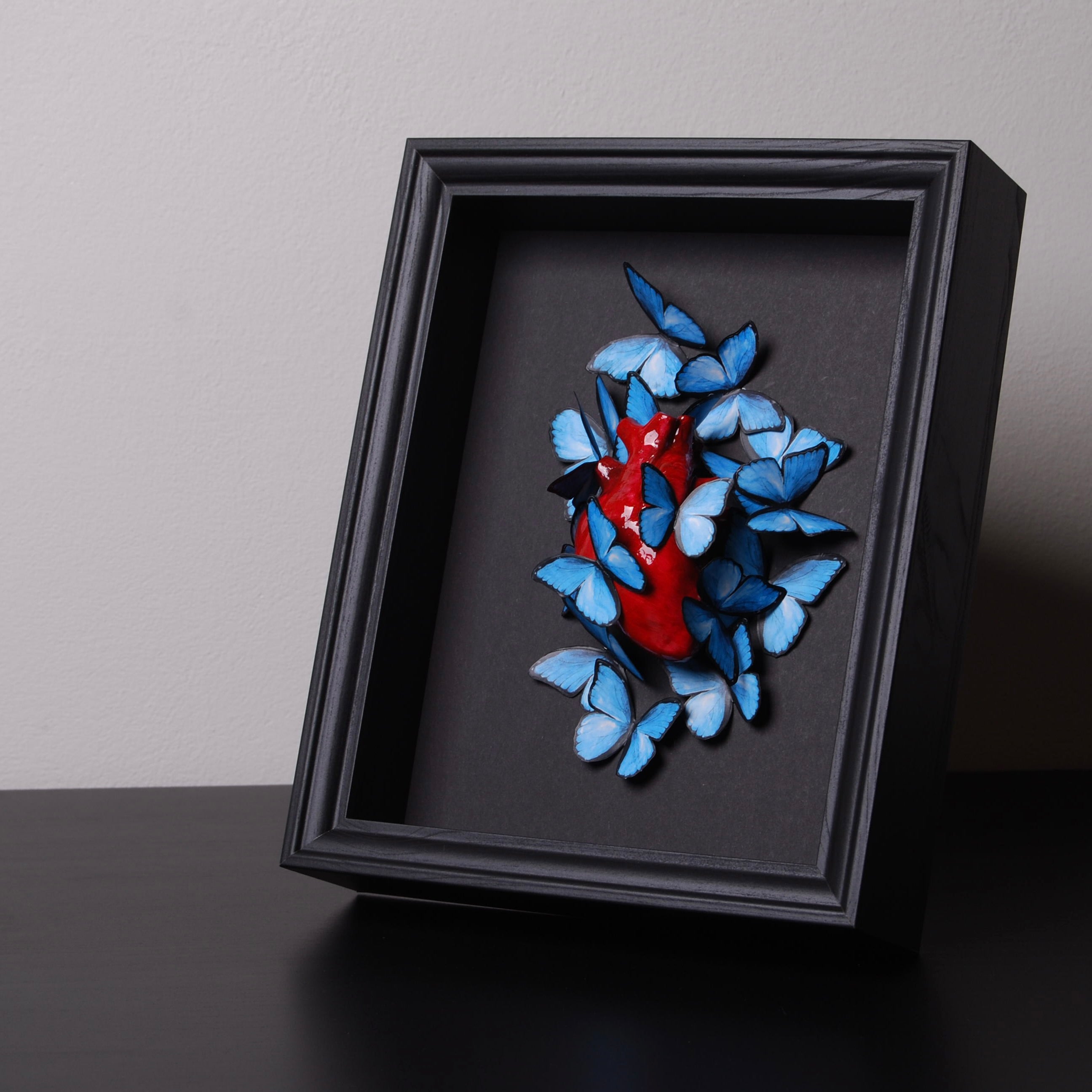 Quadretto Cuore Anatomico con Farfalle Blue Morpho