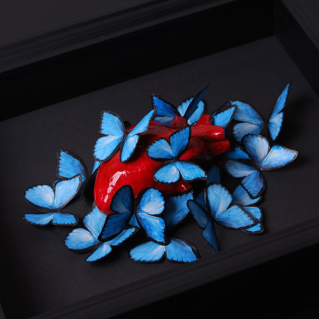 Quadretto Cuore Anatomico con Farfalle Blue Morpho