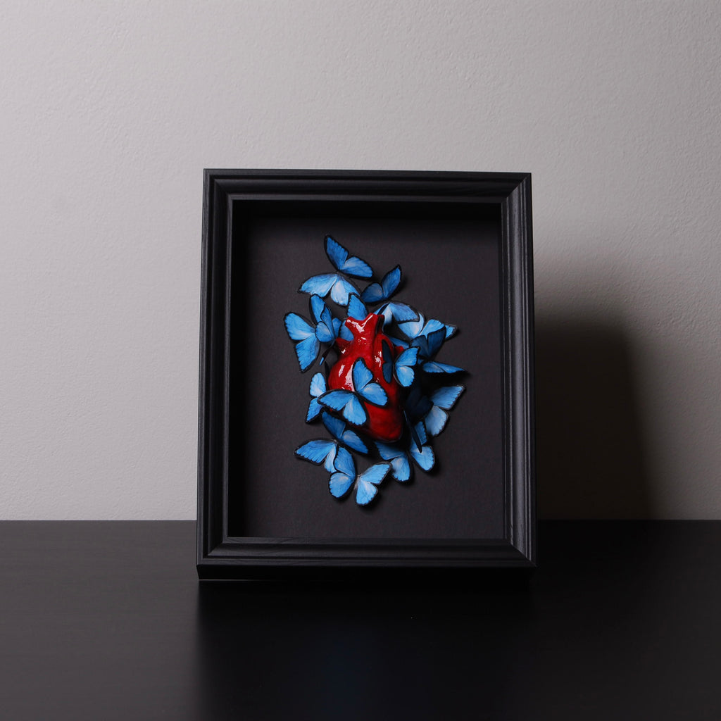 Quadretto Cuore Anatomico con Farfalle Blue Morpho