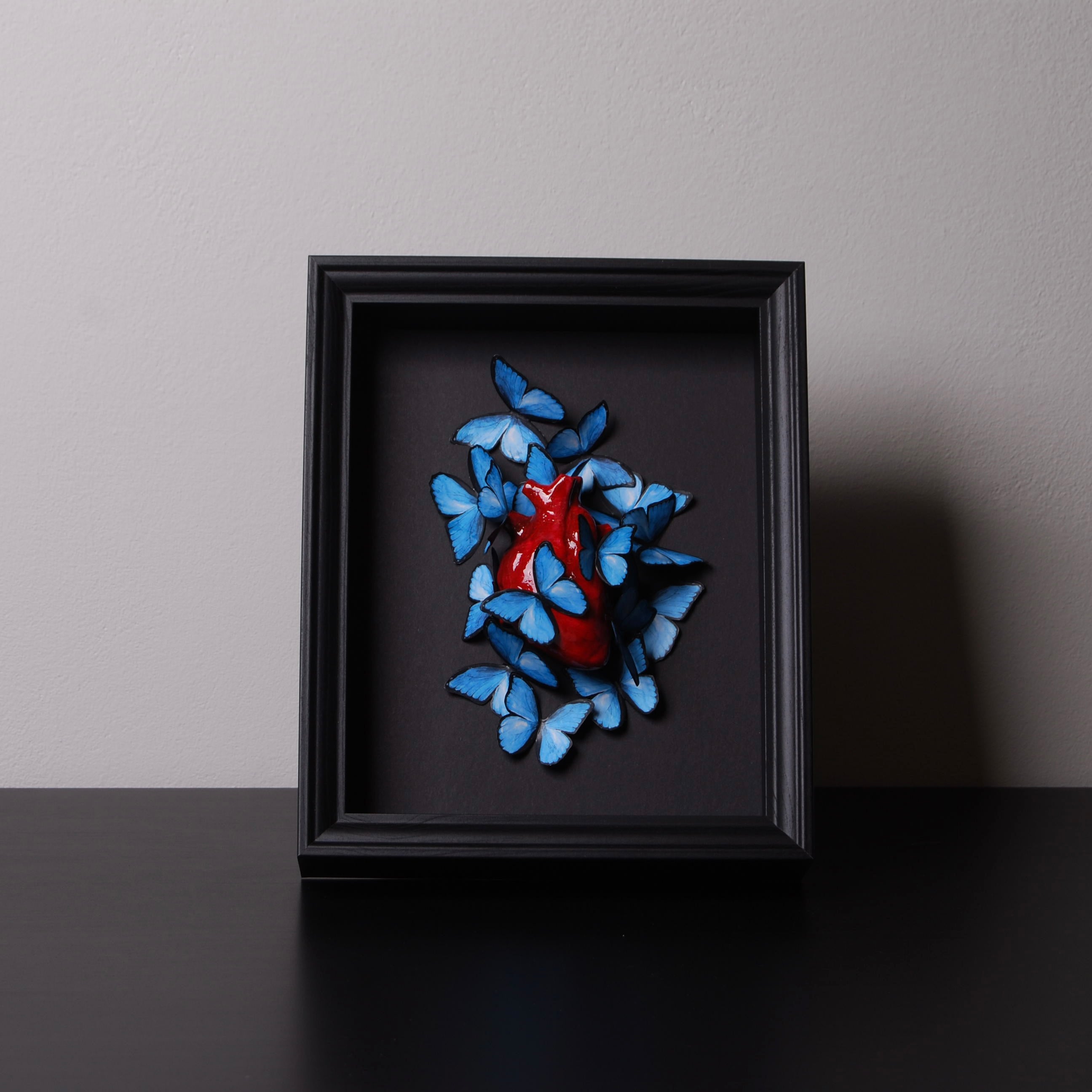 Quadretto Cuore Anatomico con Farfalle Blue Morpho