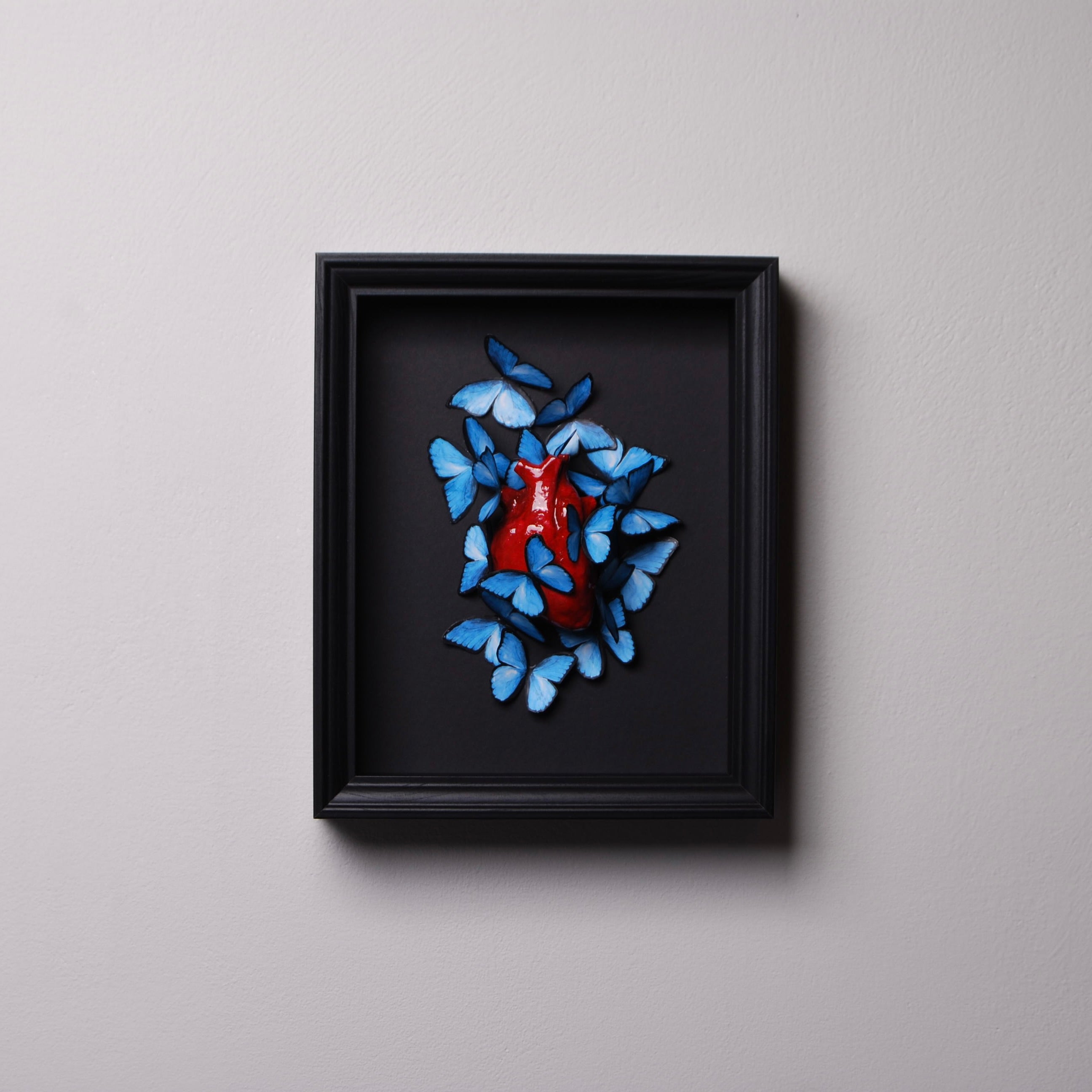 Quadretto Cuore Anatomico con Farfalle Blue Morpho