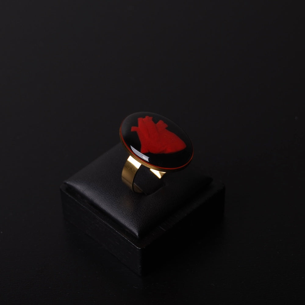 anello con cammeo cuore anatomico, vista dall'alto