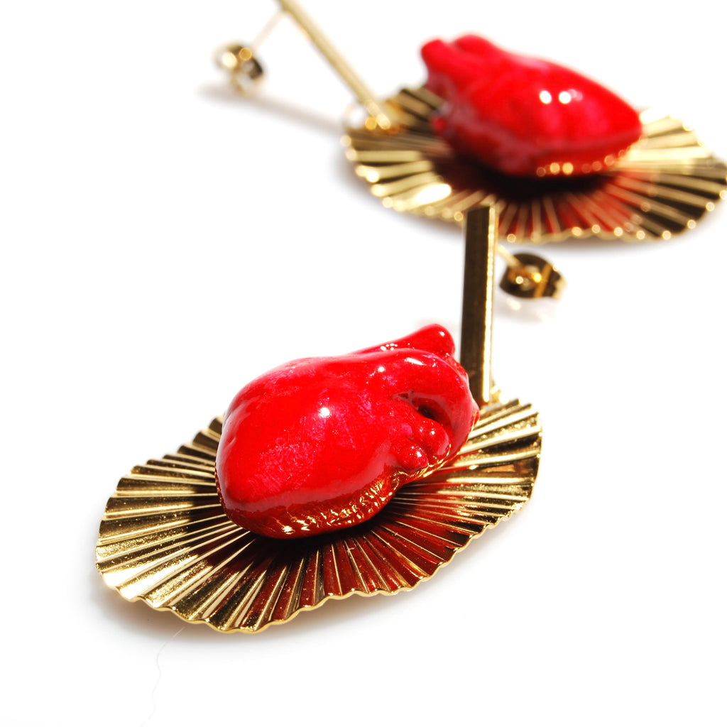 Orecchini Cuore Anatomico con Base - Perno Rettangolare