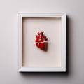 quadretto con cuore anatomico rosso e ramo di spine bianco su cornice fonda bianca
