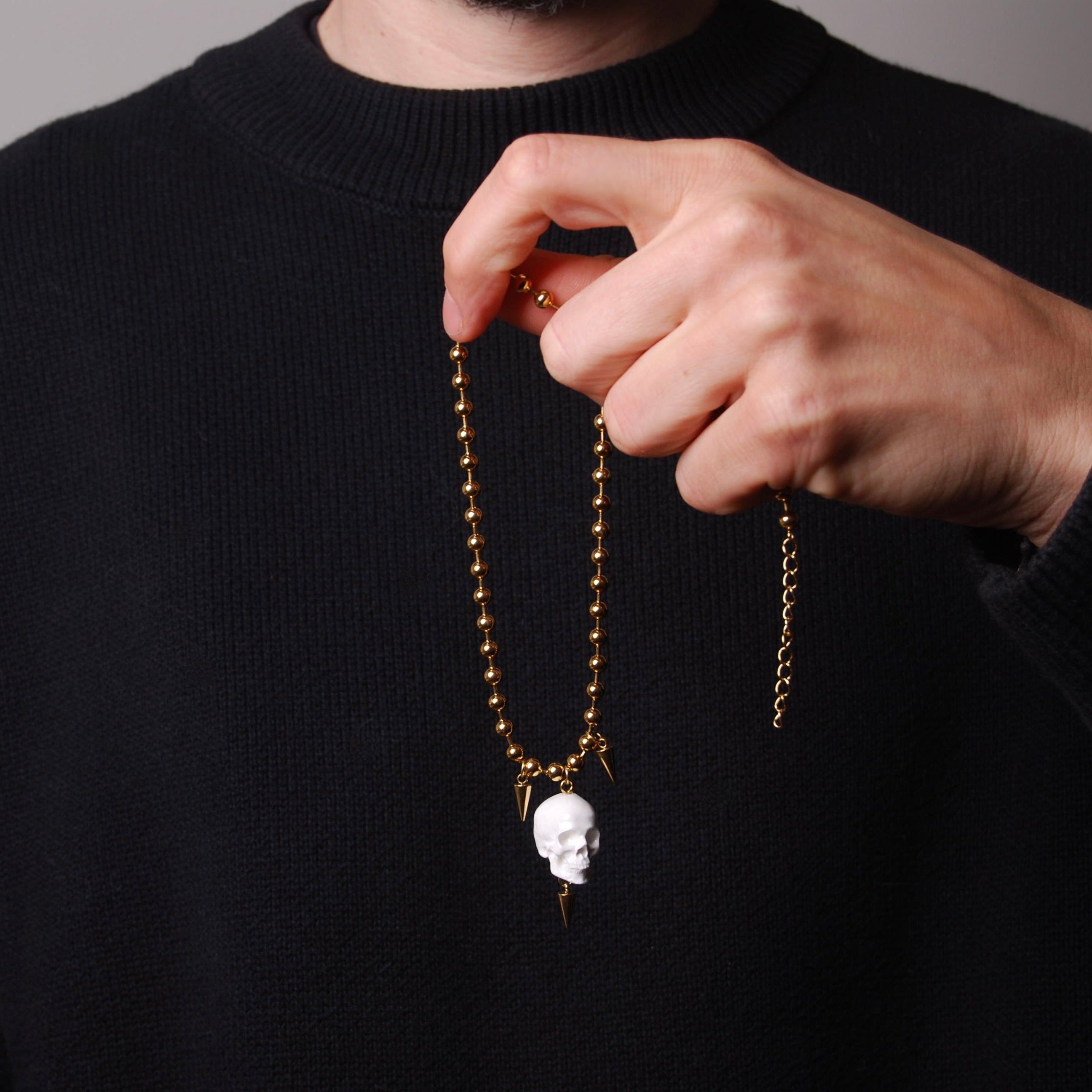 Collana Teschio con Punte - Catena Maglie a Sfera