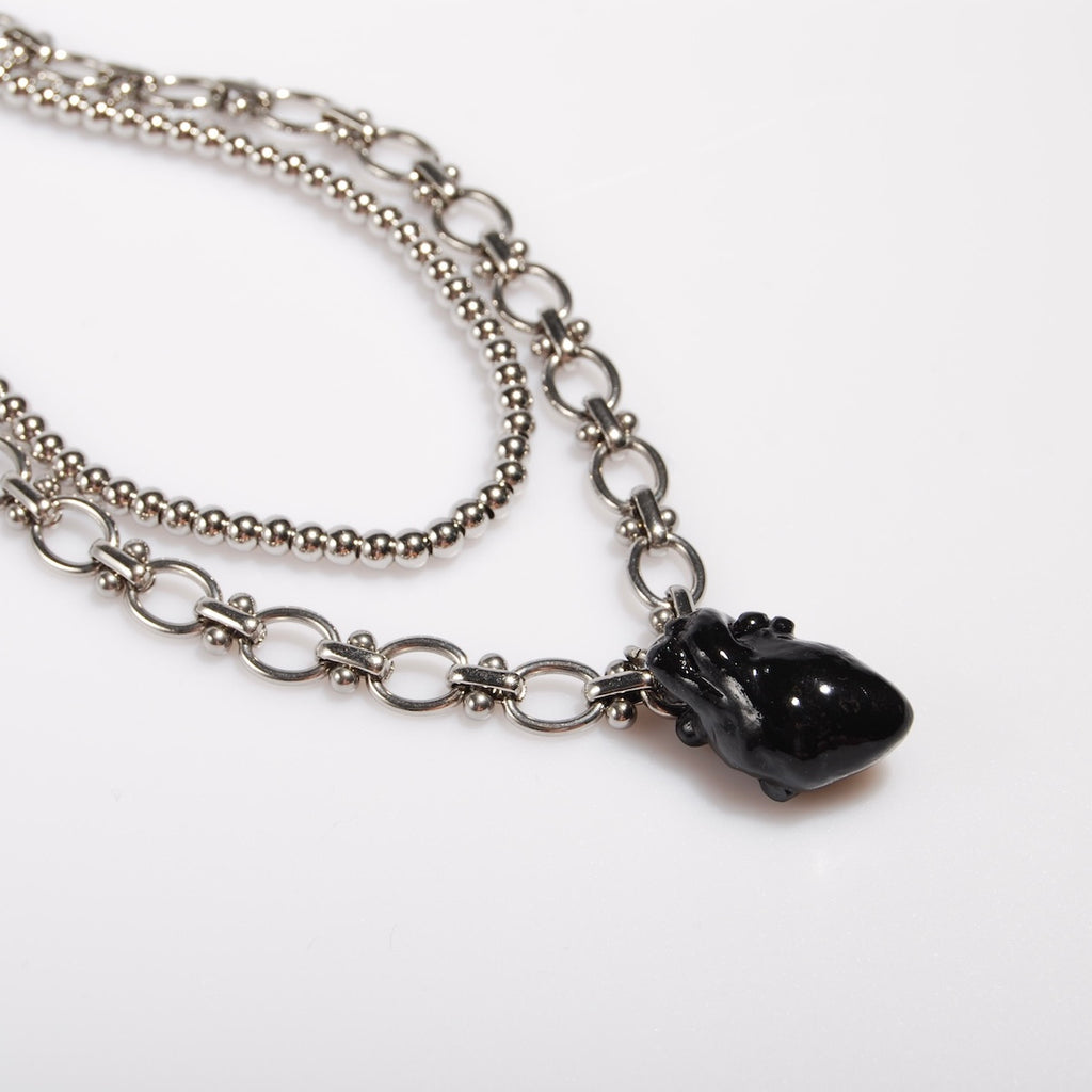 collana catena doppia con cuore anatomico nero