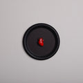 quadretto rotondo con cornice nera e cuore anatomico rosso